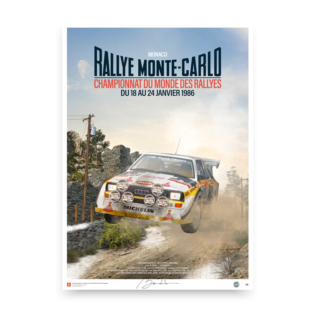Poster Audi Quattro S1 - Hannu Mikkola & Arne Hertz - Jump - Rallye  Monte-Carlo 1986. Limited Edition - Signed And Numbered